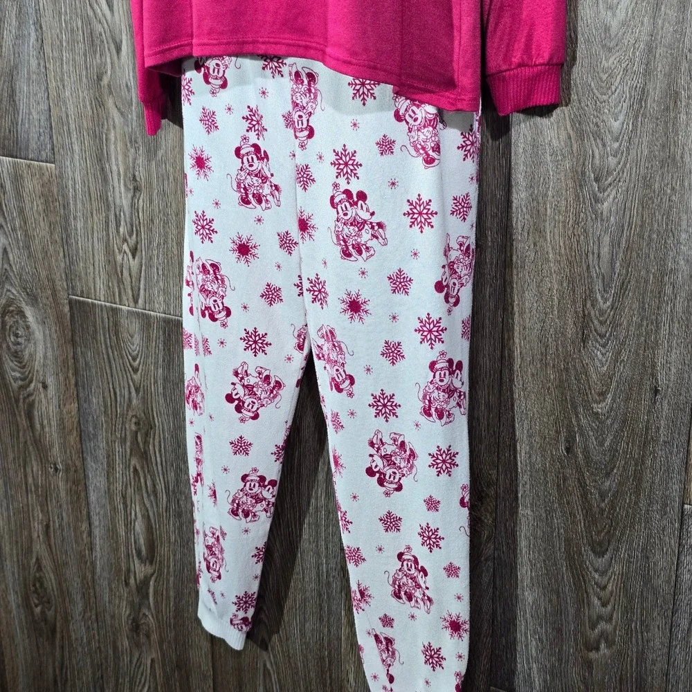 Disney Mickey Minnie Holiday Pajama Set‎ XS Rose Sangria Raglan Sleepwear - Picture 12 of 16